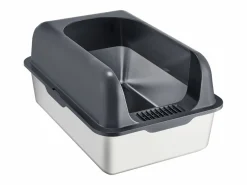 Higiene Y Cuidado De Mascotas|Inodoro para Gatos SucceBuy, Caja de Arena de Acero Inoxidable de 15.24 cm de Profundidad con Filtro y Escalón