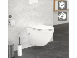 LuxeBath Inodoro sin borde Inodoro suspendido Softclose Nanorrevestimiento Tapa corta Fun Blanco
