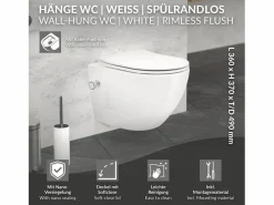 LuxeBath Inodoro sin borde Inodoro suspendido Softclose Nanorrevestimiento Tapa corta Fun Blanco