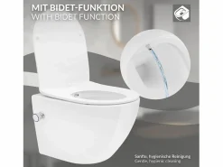 LuxeBath Inodoro sin borde Inodoro suspendido Softclose Nanorrevestimiento Tapa corta Fun Blanco