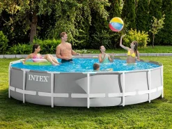 Intex Piscina Tubular|26724NP - Piscina Redonda Prisma Frame con bomba depuradora, escalera y láminas, 457x107 cm