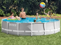 Intex Piscina Tubular|26724NP - Piscina Redonda Prisma Frame con bomba depuradora, escalera y láminas, 457x107 cm