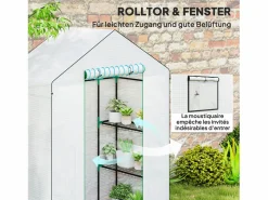 Invernadero de jardín con puerta enrollable, ventanas, estantes, plástico reforzado, (143x74x190cm)^ Sale