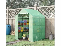 Invernadero de jardín con estantes, fabricado en acero y PE, con puerta, (500x200x205 cm)^ Outlet