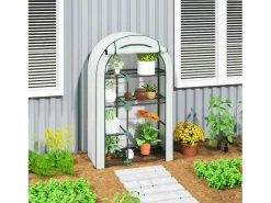 Invernadero de jardín con techo redondeado, estanterías, acero, (100x45x160 cm) Blanco Outlet