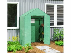 Invernadero De Jardín|Invernadero de jardín con puerta enrollable, ventanas y estantes, invernadero de invierno de plástico, estructura de metal, para balcón y jardín (143x74x190 cm)