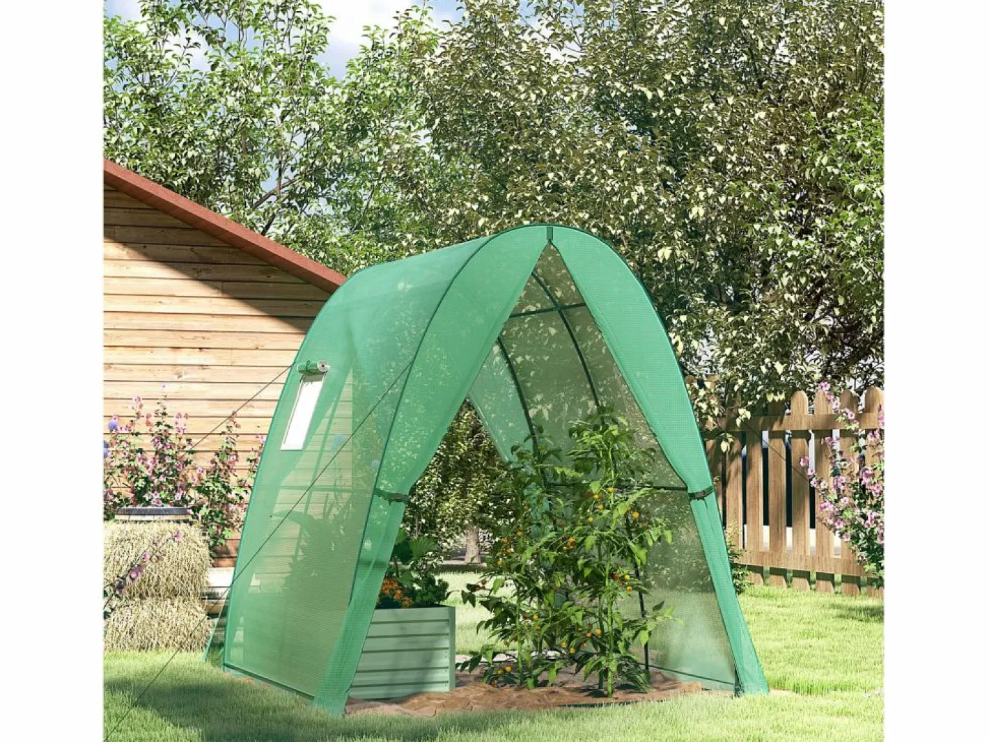 Invernadero De Jardín|Invernadero de jardín con puerta enrollable, ventanas, lona reforzada, acero, (180x180x200cm)
