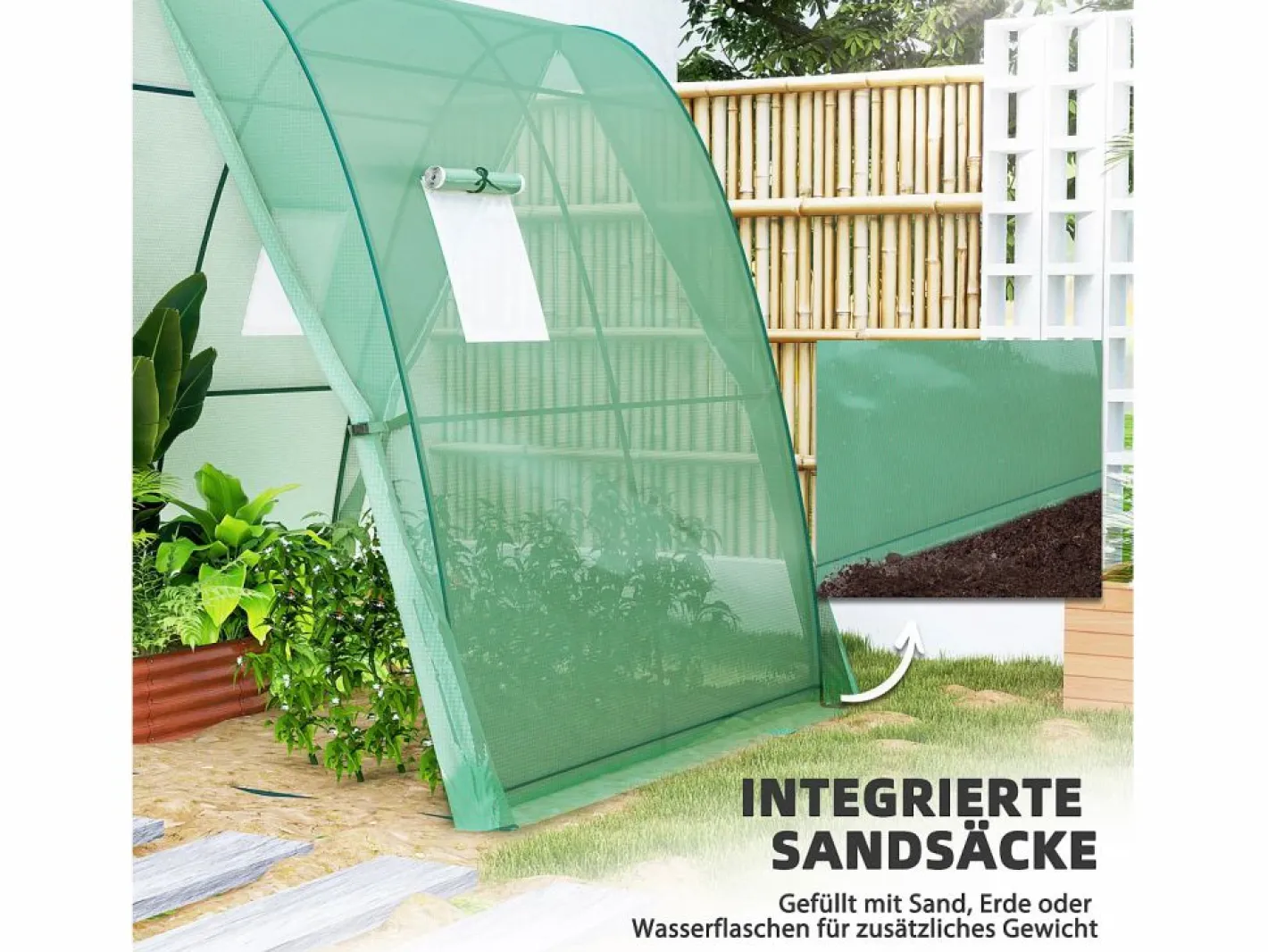 Invernadero De Jardín|Invernadero de jardín con puerta enrollable, ventanas, lona reforzada, acero, (180x180x200cm)