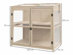Invernadero de jardín de madera con puerta doble y claraboya, 2 plantas, natural (103x61x103 cm)^ Online