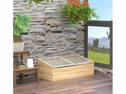 Invernadero de madera para jardín con cubierta de policarbonato, sistema de plantación, color natural (100 x 50 x 35 cm)^ Sale