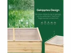 Invernadero de madera para jardín con cubierta de policarbonato, sistema de plantación, color natural (100 x 50 x 35 cm)^ Sale