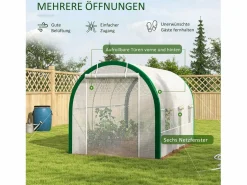 Invernadero De Jardín|Invernadero de túnel con puerta enrollable, protección UV, acero galvanizado, (358x210x210 cm)