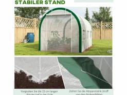 Invernadero De Jardín|Invernadero de túnel con puerta enrollable, protección UV, acero galvanizado, (358x210x210 cm)