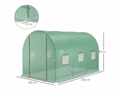 Invernadero de túnel con ventanas, estructura de acero, protección UV, 350 x 200 x 200 cm,^ Online