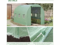 Invernadero de túnel con ventanas, estructura de acero, protección UV, 350 x 200 x 200 cm,^ Online