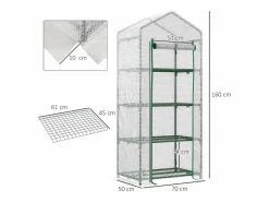 Invernadero para plantas, con 4 estantes, PVC, (70x50x160 cm) Blanco Clearance
