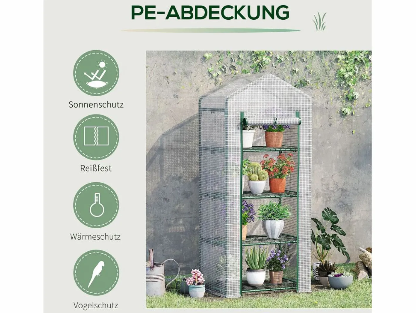 Invernadero para plantas, con 4 estantes, PVC, (70x50x160 cm) Blanco Clearance