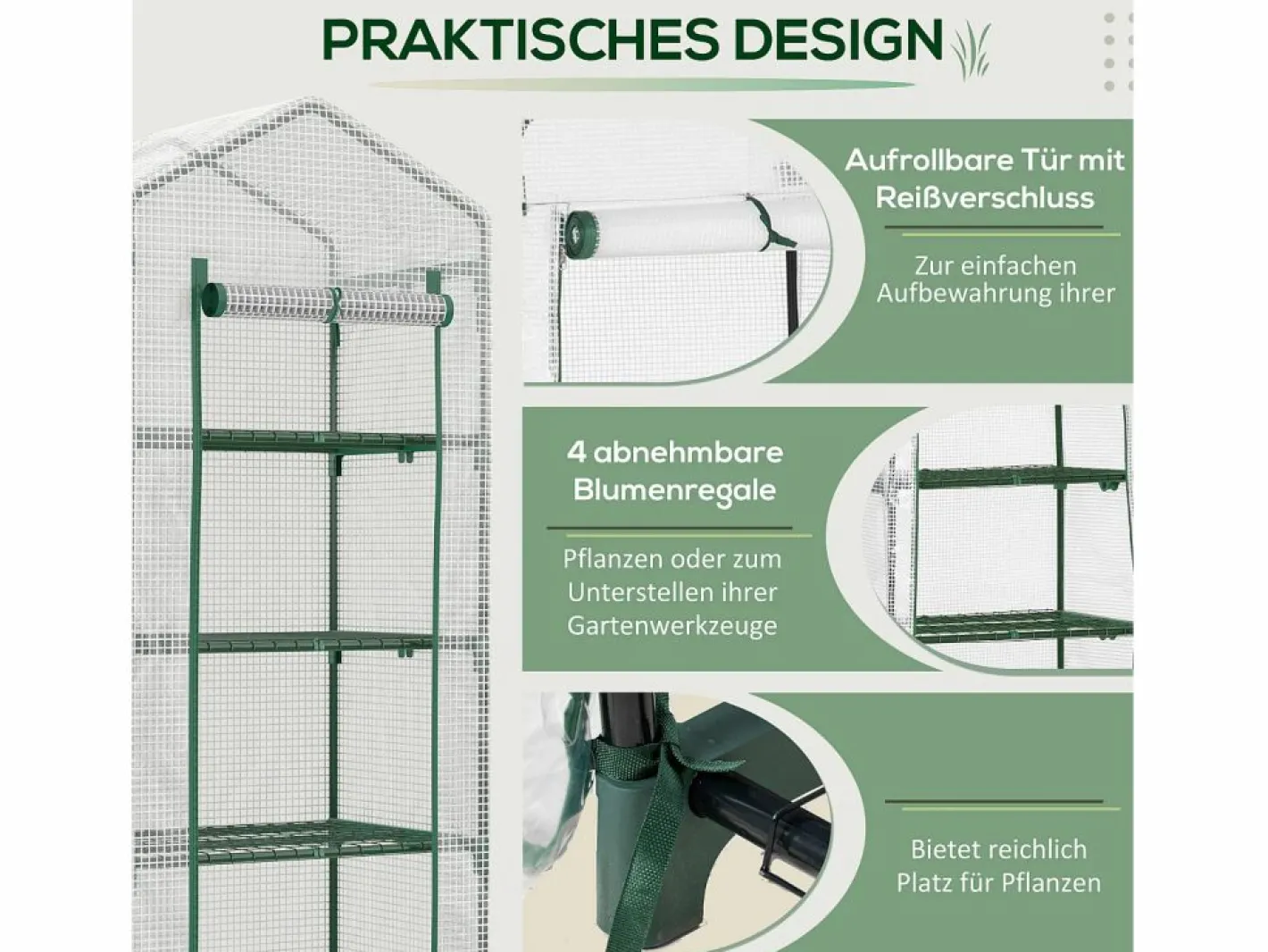 Invernadero para plantas, con 4 estantes, PVC, (70x50x160 cm) Blanco Clearance