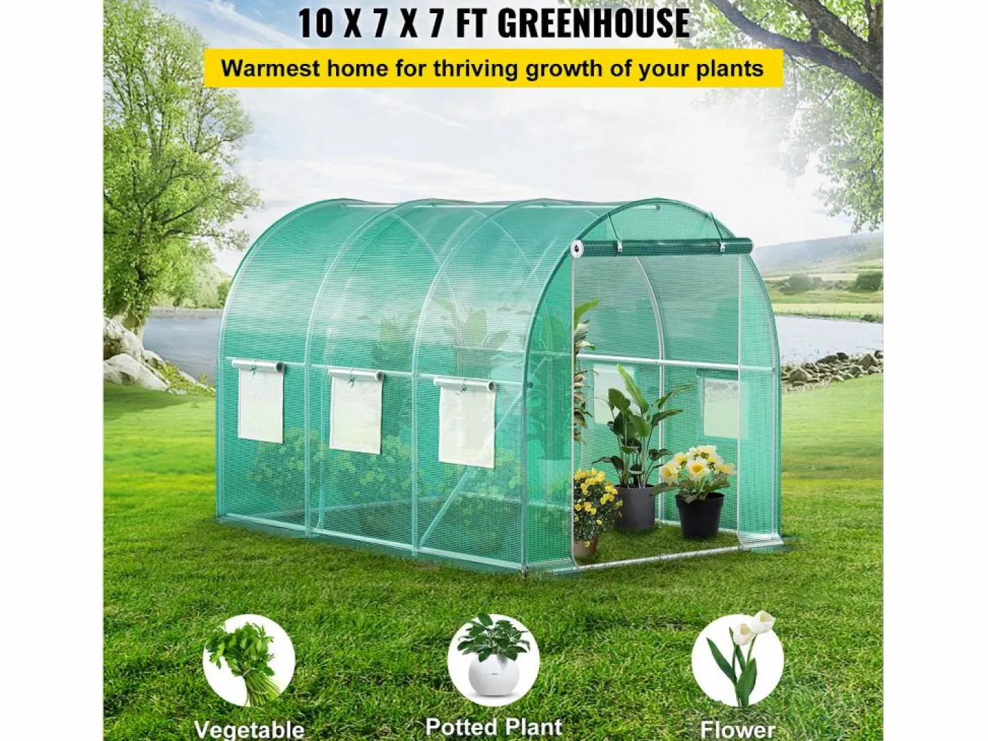 Invernadero De Jardín|Invernadero Tipo Túnel SucceBuy 304,8 x 213,36 x 213,36 cm, Estructura Galvanizada, Cubierta Impermeable