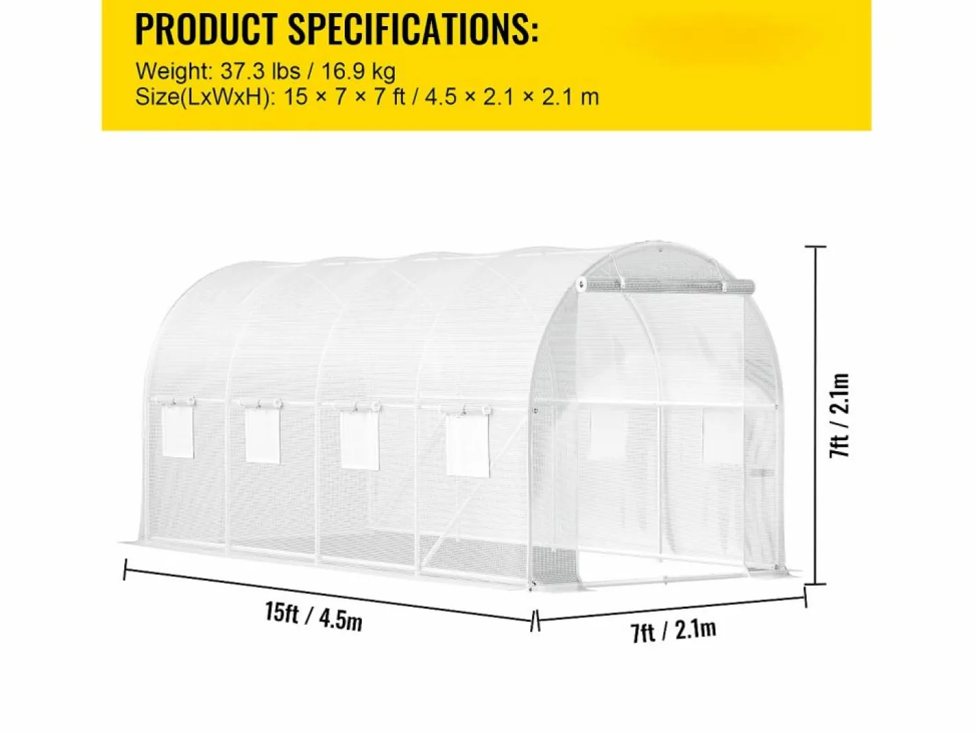 Invernadero Tipo Túnel SucceBuy 457,2 x 213,36 x 213,36 cm Invernadero para Caminar, Estructura Galvanizada y Cubierta Impermeable^ Sale