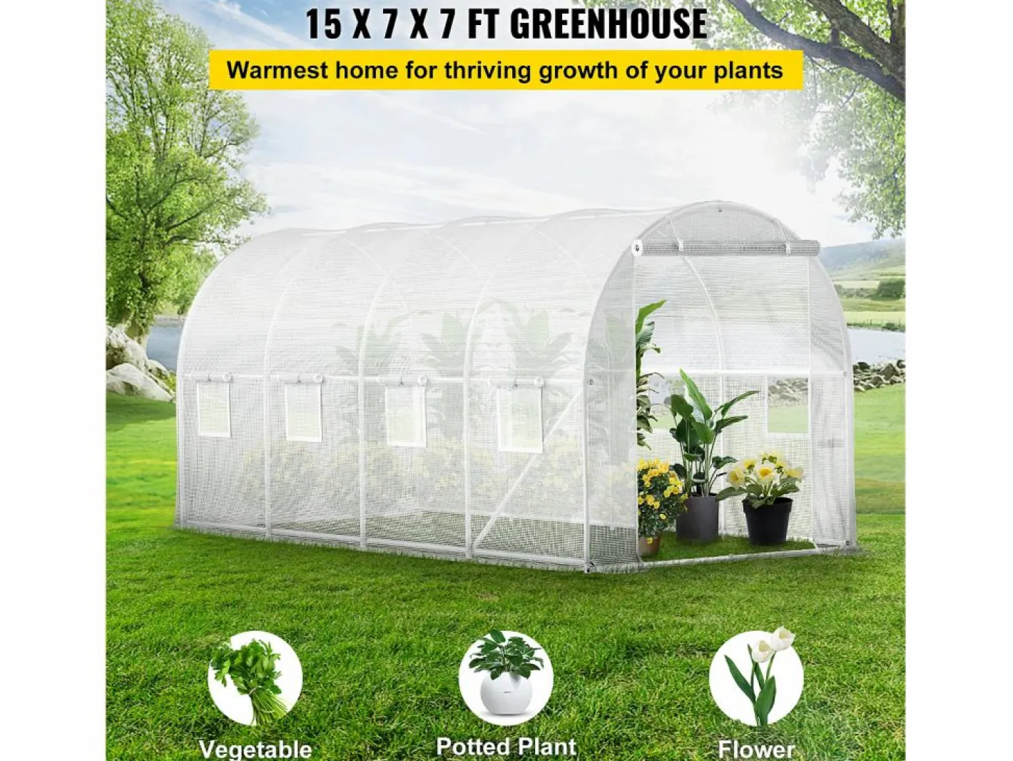 Invernadero Tipo Túnel SucceBuy 457,2 x 213,36 x 213,36 cm Invernadero para Caminar, Estructura Galvanizada y Cubierta Impermeable^ Sale