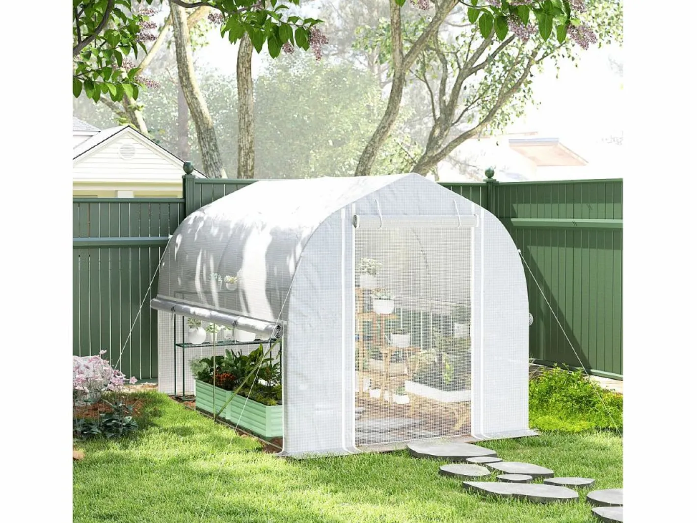 Invernadero De Jardín|Invernadero túnel de PVC, 3 ventanas y puerta, estructura de acero galvanizado, color (3 x 2 x 2 m)