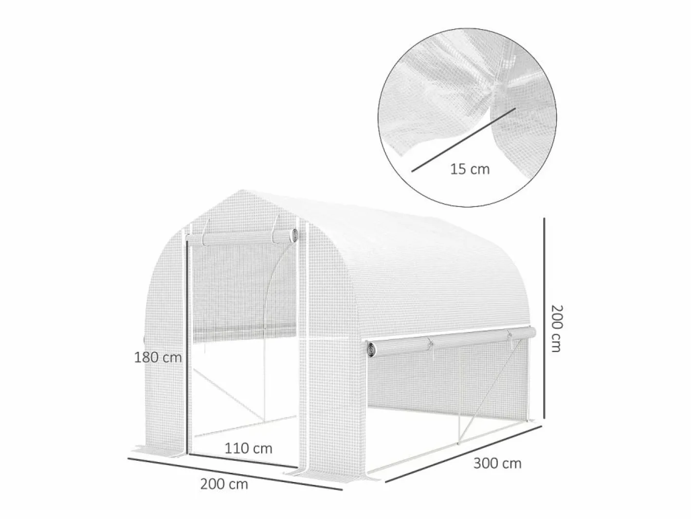 Invernadero De Jardín|Invernadero túnel de PVC, 3 ventanas y puerta, estructura de acero galvanizado, color (3 x 2 x 2 m)