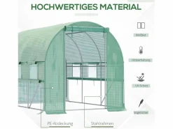 Invernadero túnel 2,95x2x2m, con 6 ventanas, protección UV, acero, (295x200x200 cm) Verde New