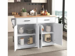 Isla central - 120 x 46 (70) x 91 cm - Tablero plegable + Ruedas y patas intercambiables - MDF -^Merax Online