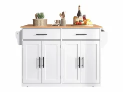 Isla central - 120 x 46 (70) x 91 cm - Tablero plegable + Ruedas y patas intercambiables - MDF -^Merax Online