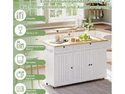 Merax Isla central con encimera abatible - 137 x 45/70 x 89,5 cm - con 2 cajones + 3 puertas - MDF - Blanco Online