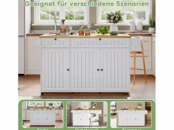 Merax Isla central con encimera abatible - 137 x 45/70 x 89,5 cm - con 2 cajones + 3 puertas - MDF - Blanco Online