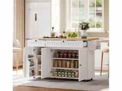 Merax Isla central con encimera abatible - 137 x 45/70 x 89,5 cm - con 2 cajones + 3 puertas - MDF - Blanco Online