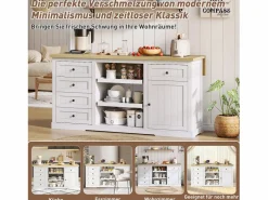 Merax Isla central con panel abatible extensible - 150 x 65 x 75 cm - con 5 cajones + 1 puerta - MDF - Blanco Best