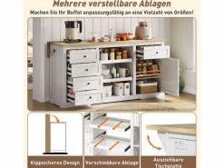 Merax Isla central con panel abatible extensible - 150 x 65 x 75 cm - con 5 cajones + 1 puerta - MDF - Blanco Best