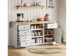 Merax Isla central con panel abatible extensible - 150 x 65 x 75 cm - con 5 cajones + 1 puerta - MDF - Blanco Best