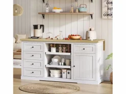 Merax Isla central con panel abatible extensible - 150 x 65 x 75 cm - con 5 cajones + 1 puerta - MDF - Blanco Best