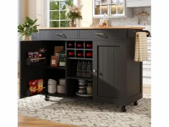 Merax Isla Cocina|Isla central con ruedas - 102 x 45 x 92 cm - con 2 cajones + 2 puertas - metal + MDF -