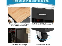 Merax Isla Cocina|Isla central con ruedas - 102 x 45 x 92 cm - con 2 cajones + 2 puertas - metal + MDF -