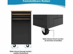 Merax Isla Cocina|Isla central con ruedas - 102 x 45 x 92 cm - con 2 cajones + 2 puertas - metal + MDF -