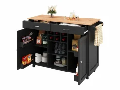 Merax Isla Cocina|Isla central con ruedas - 102 x 45 x 92 cm - con 2 cajones + 2 puertas - metal + MDF -