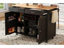 Merax Isla Cocina|Isla central con ruedas - 102 x 45 x 92 cm - con 2 cajones + 2 puertas - metal + MDF -