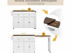 Merax Isla central con ruedas - extensible con encimera + 2 cajones - MDF - blanco + marrón Multicolor Discount