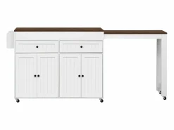 Merax Isla central con ruedas - extensible con encimera + 2 cajones - MDF - blanco + marrón Multicolor Discount