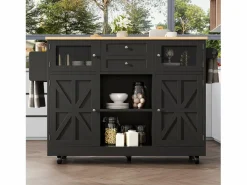 Merax Isla central con ruedas - 140 x 40 x 93,5 cm - con encimera + 2 puertas + 2 cajones - MDF - Negro Discount