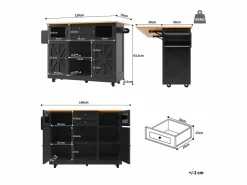 Merax Isla central con ruedas - 140 x 40 x 93,5 cm - con encimera + 2 puertas + 2 cajones - MDF - Negro Discount
