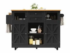 Merax Isla central con ruedas - 140 x 40 x 93,5 cm - con encimera + 2 puertas + 2 cajones - MDF - Negro Discount