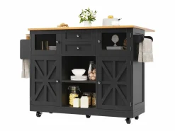 Merax Isla central con ruedas - 140 x 40 x 93,5 cm - con encimera + 2 puertas + 2 cajones - MDF - Negro Discount