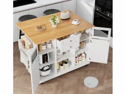 Merax Isla Cocina|Isla central con ruedas - 140 x 40 x 93,5 cm - con encimera + 2 puertas + 2 cajones - MDF -