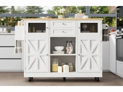 Merax Isla Cocina|Isla central con ruedas - 140 x 40 x 93,5 cm - con encimera + 2 puertas + 2 cajones - MDF -